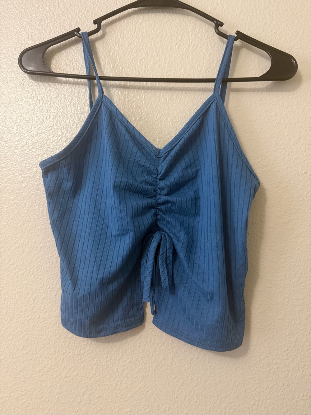 YMI Blue Ruched Center Tie Spaghetti Strap Cami